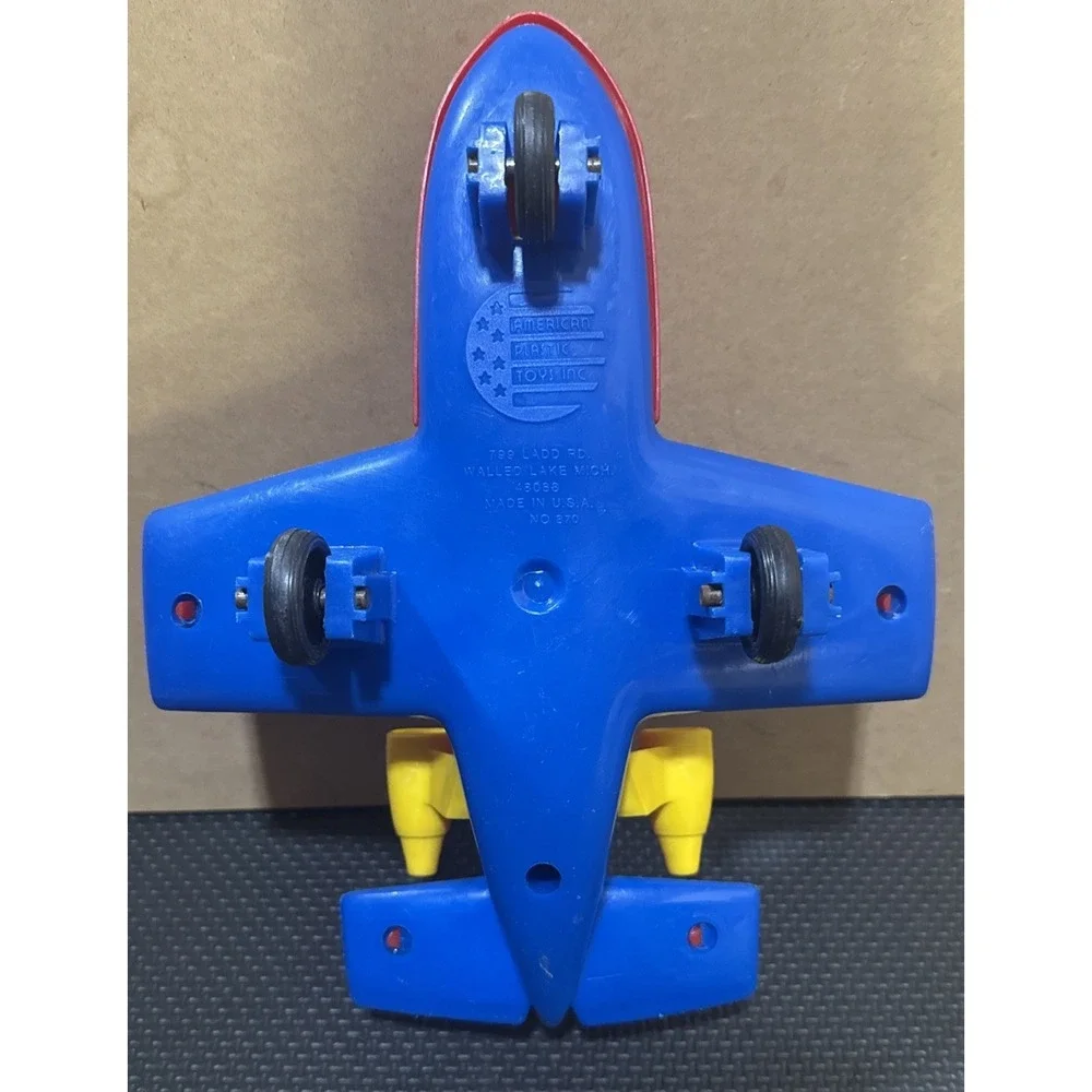 Vintage Red Blue Yellow Jet Plane American Plastic Toy Inc USA